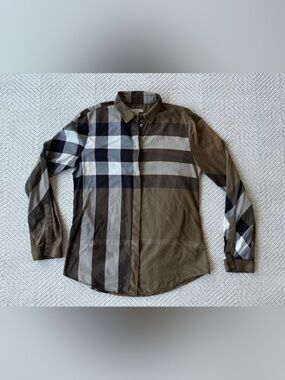 Burberry Brit Patchwork Plaid Button-Up Shirt sz M